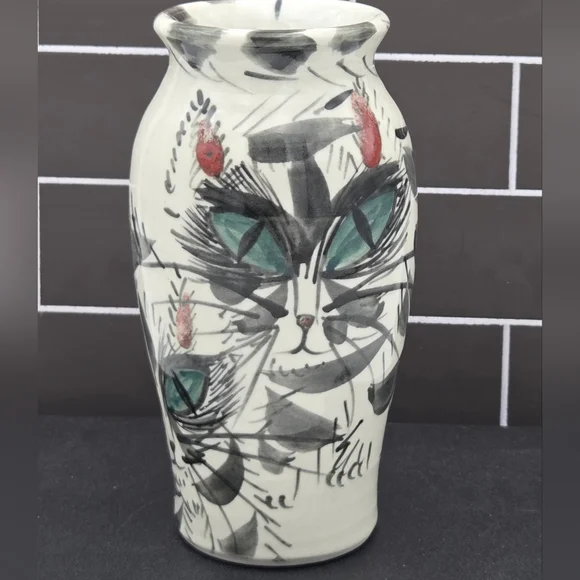 Graffiti Style Studio Pottery Vase Cat Design - Picture 1 of 7